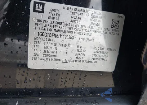 2017 Chevrolet Colorado Wt из США, поврежденный, VIN 1GCGTBEN6H1193363